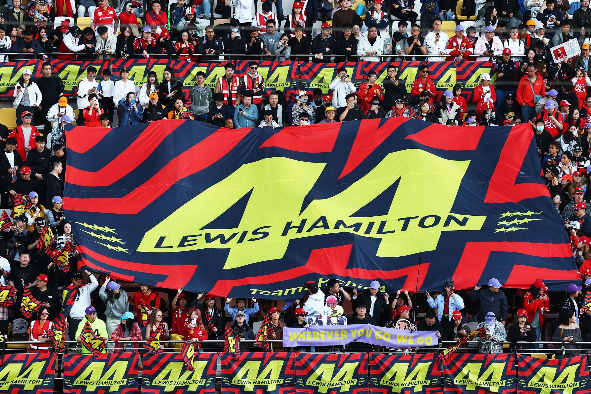 Lewis Hamilton fans during the F1 Grand Prix of China Sprint Qualifying. Source: Getty